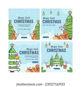 Flat Christmas sale collection Vector Icon Illustration. Flat Cartoon Style Suitable for  Instagram Posts