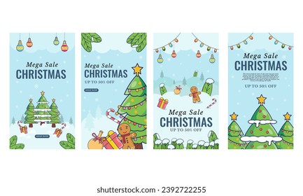 Flat Christmas sale collection Vector Icon Illustration. Flat Cartoon Style Suitable for  Instagram Story Posts