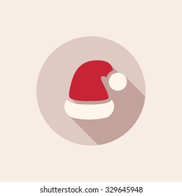 flat christmas santa hat icon with shadow, red color