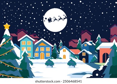 Flat christmas scene, Winter Wonderland Scenes, Snow-covered landscapes, cozy
cottages