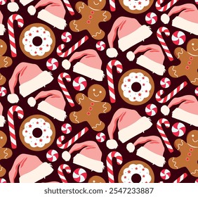 Flat christmas seamless pattern design 