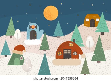 Flat christmas town vector illustration