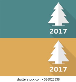Flat Christmas Tree Banners on Orange and Aqua Backgrounds