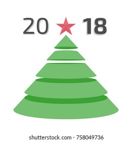 Flat Christmas tree. Happy New Year and Merry Christmas! Vector illustration.