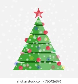 Flat Christmas tree. Happy New Year and Merry Christmas! Vector illustration.
