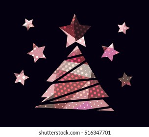 Flat christmas tree icon with colorful abstract pattern. Christmas background. Texture for New Year holidays and Christmas. Colorful background with simple stylized christmas tree.