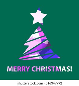 Flat christmas tree icon with colorful abstract pattern. Christmas background. Texture for New Year holidays and Christmas. Colorful background with simple stylized christmas tree.