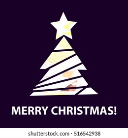 Flat christmas tree icon with colorful abstract pattern. Christmas background. Texture for New Year holidays and Christmas.  