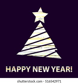 Flat christmas tree icon with colorful abstract pattern. Christmas background. Texture for New Year holidays and Christmas.  