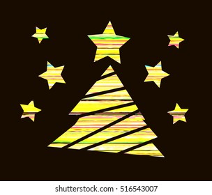 Flat christmas tree icon with colorful abstract pattern. Christmas background. Texture for New Year holidays and Christmas.  