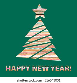 Flat christmas tree icon with colorful abstract pattern. Christmas background. Texture for New Year holidays and Christmas.  