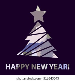 Flat christmas tree icon with colorful abstract pattern. Christmas background. Texture for New Year holidays and Christmas.  