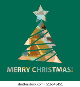 Flat christmas tree icon with colorful abstract pattern. Christmas background. Texture for New Year holidays and Christmas.  