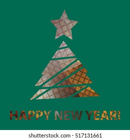 Flat christmas tree icon with colorful abstract pattern. Christmas background. Texture for New Year holidays and Christmas. Colorful background with simple stylized christmas tree.