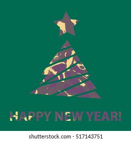 Flat christmas tree icon with colorful abstract pattern. Christmas background. Texture for New Year holidays and Christmas. Colorful background with simple stylized christmas tree.