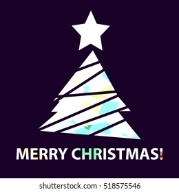 Flat christmas tree icon with colorful abstract pattern. Christmas background. Texture for New Year holidays and Christmas. Colorful background with simple stylized christmas tree.