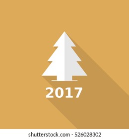 Flat Christmas Tree Icon on an Orange  Background