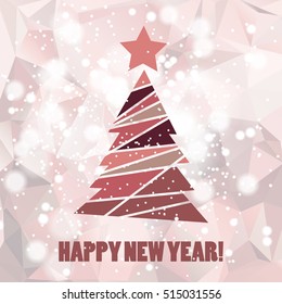 Flat christmas tree icon with triangles. Christmas background. Texture for New Year holidays and Christmas. Colorful background with simple stylized christmas tree.