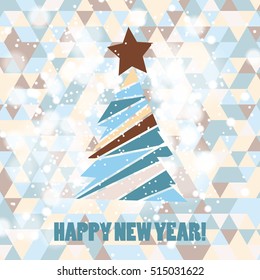 Flat christmas tree icon with triangles. Christmas background. Texture for New Year holidays and Christmas. Colorful background with simple stylized christmas tree.