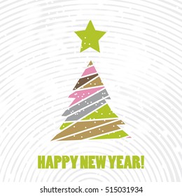 Flat christmas tree icon with triangles. Christmas background. Texture for New Year holidays and Christmas. Colorful background with simple stylized christmas tree.