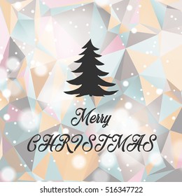 Flat christmas tree icon with triangles. Christmas background. Texture for New Year holidays and Christmas. Colorful background with simple stylized christmas tree.