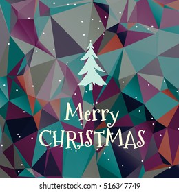 Flat christmas tree icon with triangles. Christmas background. Texture for New Year holidays and Christmas. Colorful background with simple stylized christmas tree.