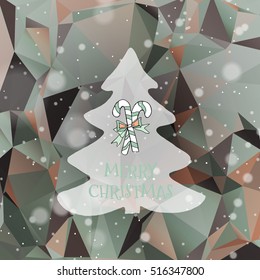 Flat christmas tree icon with triangles. Christmas background. Texture for New Year holidays and Christmas. Colorful background with simple stylized christmas tree.