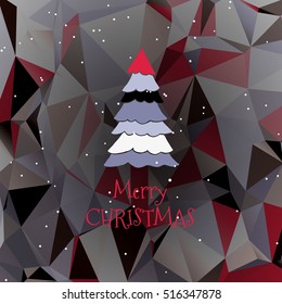 Flat christmas tree icon with triangles. Christmas background. Texture for New Year holidays and Christmas. Colorful background with simple stylized christmas tree.
