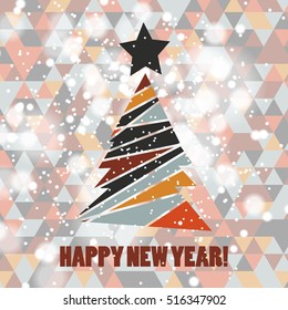 Flat christmas tree icon with triangles. Christmas background. Texture for New Year holidays and Christmas. Colorful background with simple stylized christmas tree.