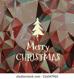 Flat christmas tree icon with triangles. Christmas background. Texture for New Year holidays and Christmas. Colorful background with simple stylized christmas tree.