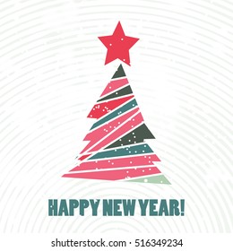 Flat christmas tree icon with triangles. Christmas background. Texture for New Year holidays and Christmas. Colorful background with simple stylized christmas tree.