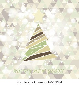 Flat christmas tree icon with triangles. Christmas background. Texture for New Year holidays and Christmas.  