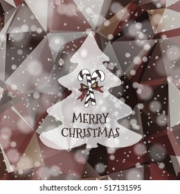 Flat christmas tree icon with triangles. Christmas background. Texture for New Year holidays and Christmas. Colorful background with simple stylized christmas tree.
