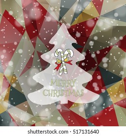 Flat christmas tree icon with triangles. Christmas background. Texture for New Year holidays and Christmas. Colorful background with simple stylized christmas tree.