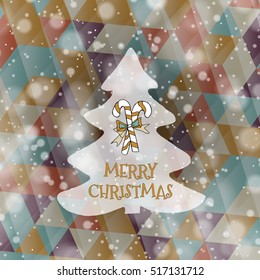 Flat christmas tree icon with triangles. Christmas background. Texture for New Year holidays and Christmas. Colorful background with simple stylized christmas tree.