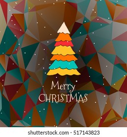 Flat christmas tree icon with triangles. Christmas background. Texture for New Year holidays and Christmas. Colorful background with simple stylized christmas tree.