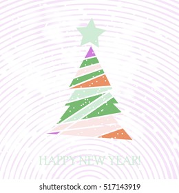 Flat christmas tree icon with triangles. Christmas background. Texture for New Year holidays and Christmas. Colorful background with simple stylized christmas tree.