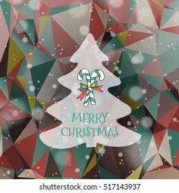 Flat christmas tree icon with triangles. Christmas background. Texture for New Year holidays and Christmas. Colorful background with simple stylized christmas tree.