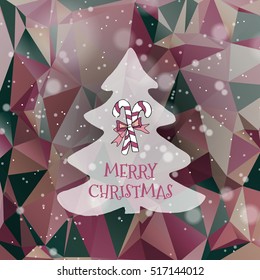 Flat christmas tree icon with triangles. Christmas background. Texture for New Year holidays and Christmas. Colorful background with simple stylized christmas tree.