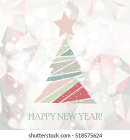 Flat christmas tree icon with triangles. Christmas background. Texture for New Year holidays and Christmas. Colorful background with simple stylized christmas tree.