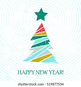 Flat christmas tree icon with triangles. Christmas background. Texture for New Year holidays and Christmas. Colorful background with simple stylized christmas tree.