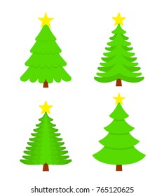 Flat Christmas Tree Isolated on white background - stock vector.