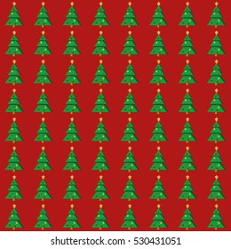 Flat Christmas tree seamless pattern on red background. Vector illustration