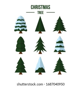 Flat Christmas tree set. Layouts of different Christmas trees.