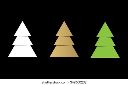 Flat Christmas tree set of white, gold and green colors