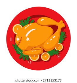 Flat Christmas Turkey Vector – Festive Holiday Meal