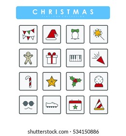 Flat christmas's icons with color