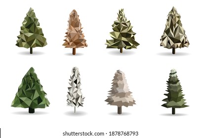 Flat Christmas's tree polygon vector set , geometric and triangle design, can use for icon tree low poly modelling , vector art and illustration.
