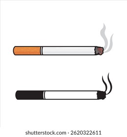 Ícone de cigarro plano e ícone de cigarro de arte de linha