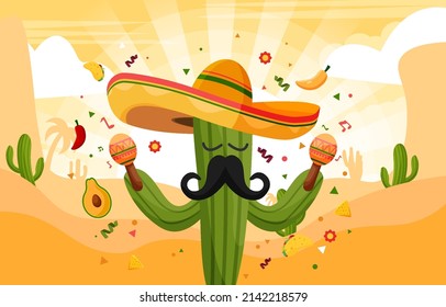 Flat Cinco De Mayo background cactus with particle element